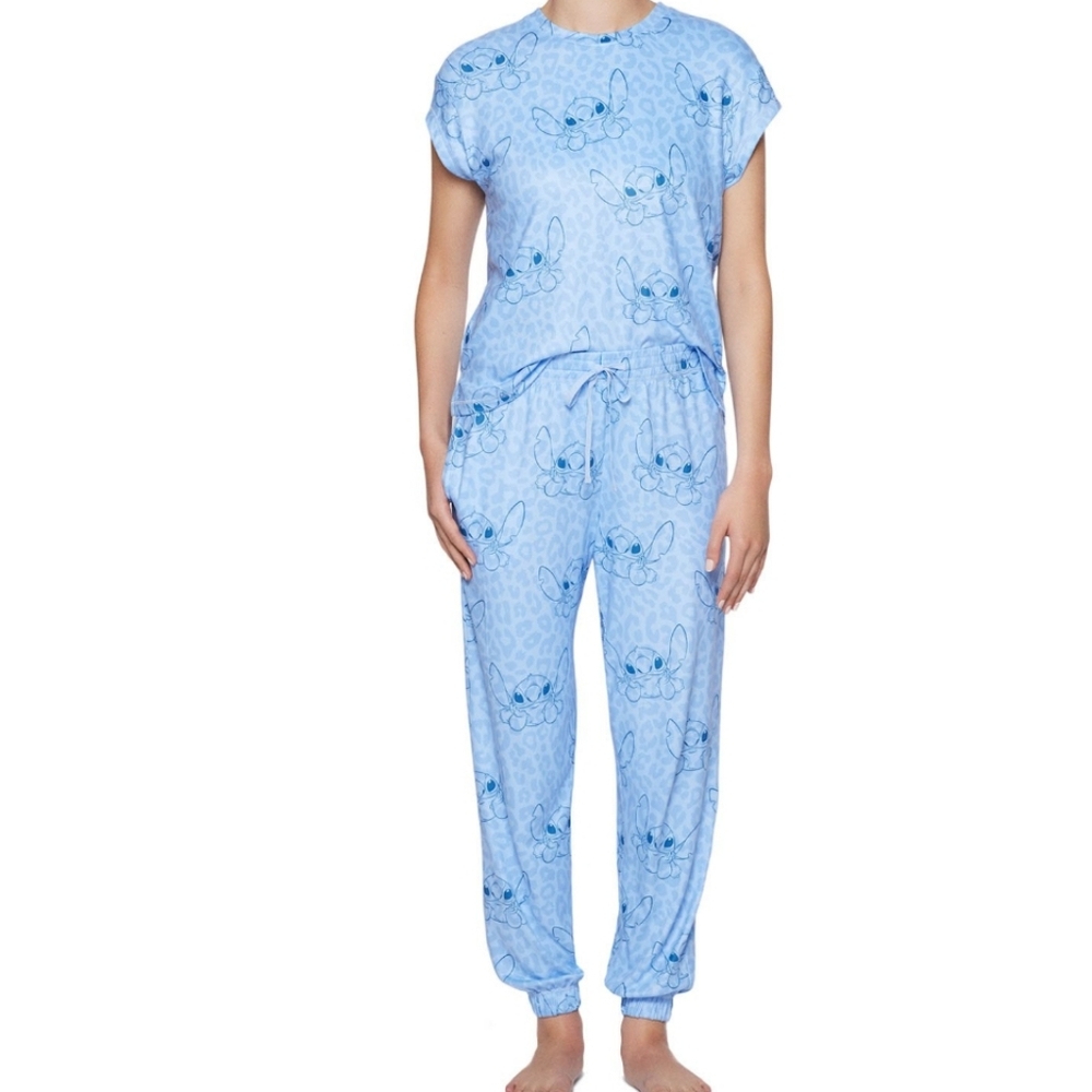 Disney Stitch Pajama Set Blue Character Medium Women's